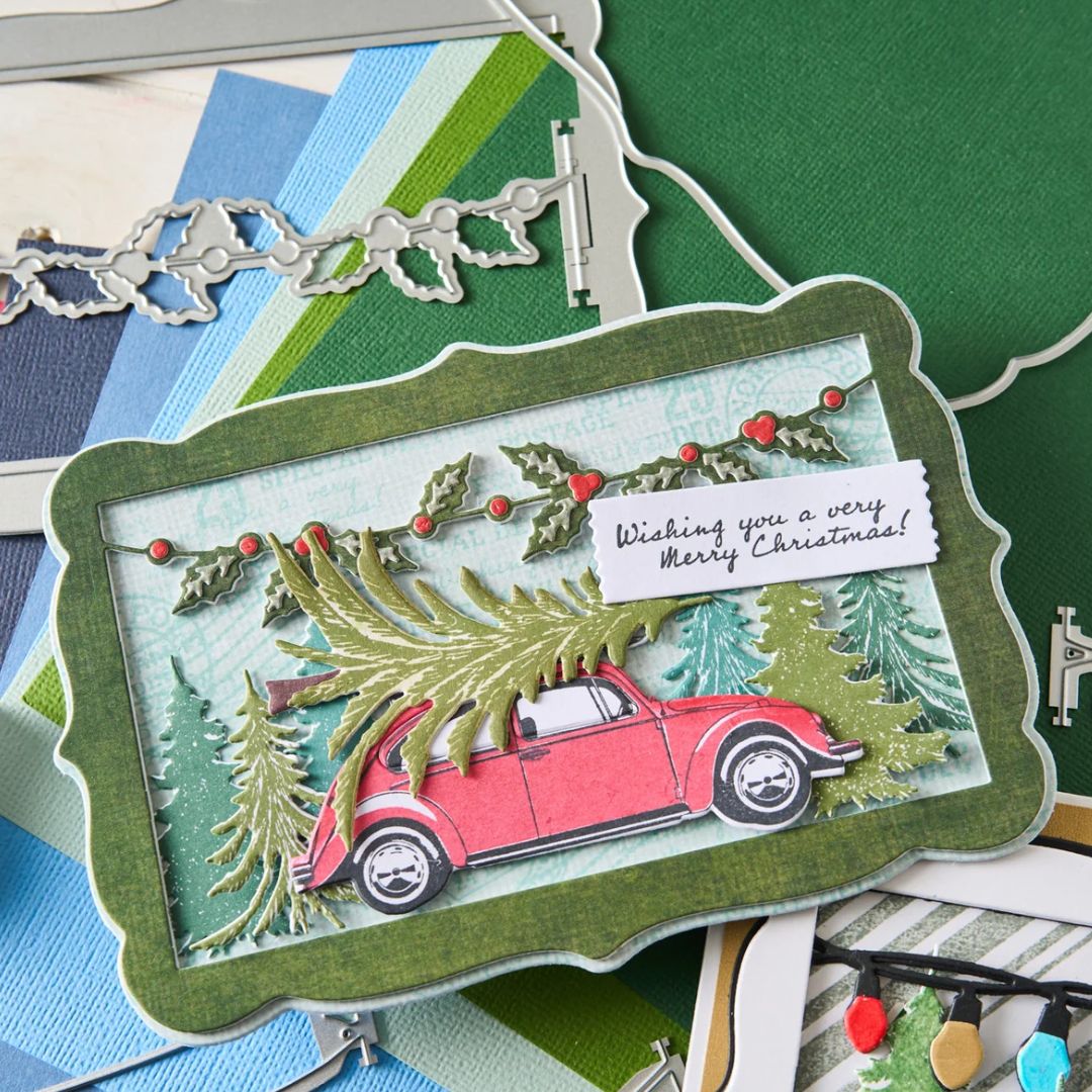 Sellos con Framelits Trees and Trinkets - Navidad