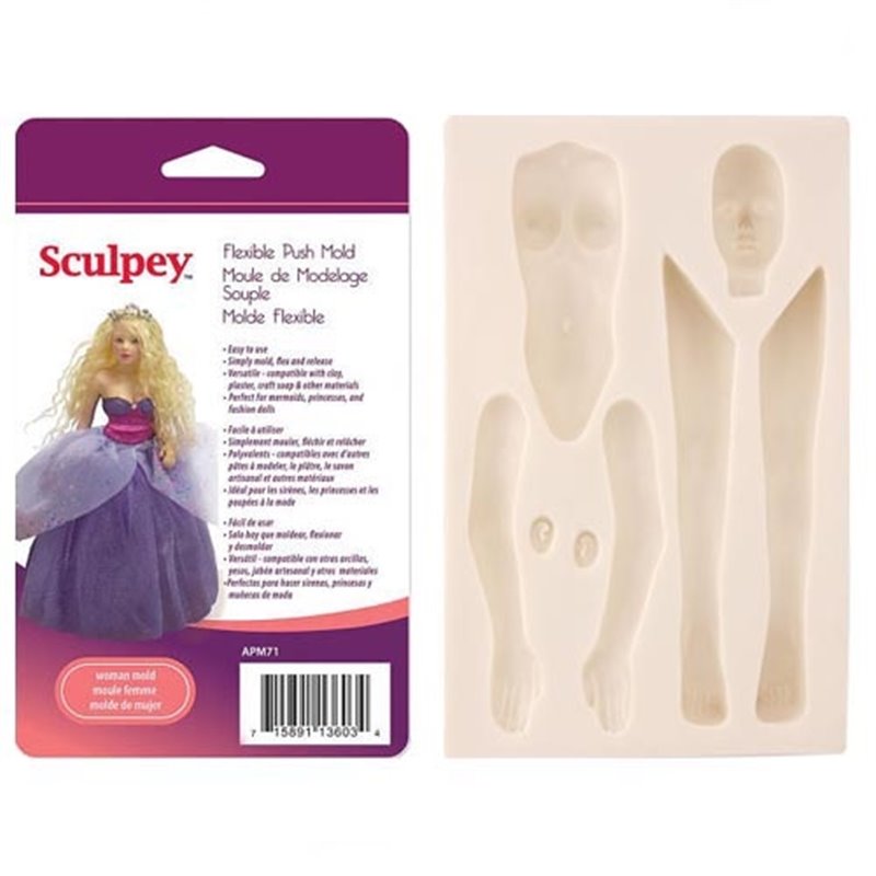 Molde flexible Sculpey mujer muñeca: rostro, torso, brazos y piernas para arcilla polimérica