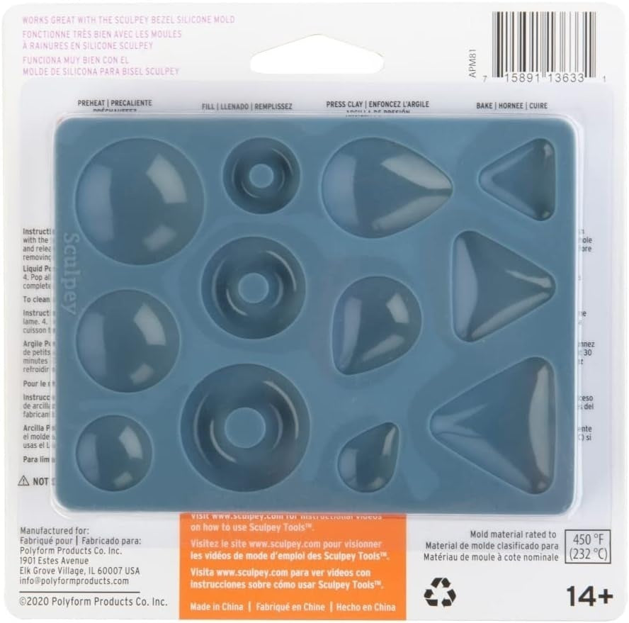 Molde cabujón para arcilla polimérica Sculpey: círculo, triángulo, gota y dona