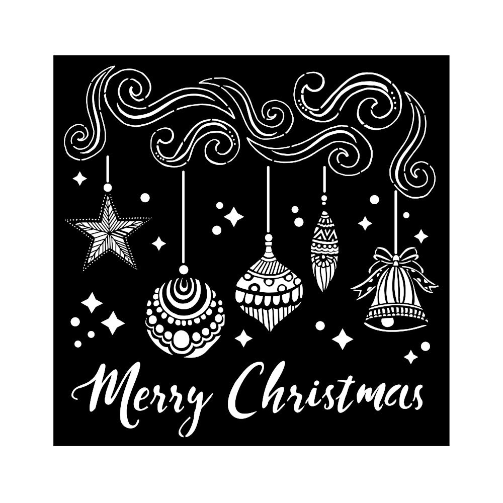 Stencil 18x18cm Christmas Greetings Esferas y Campana - Navidad - Stamperia