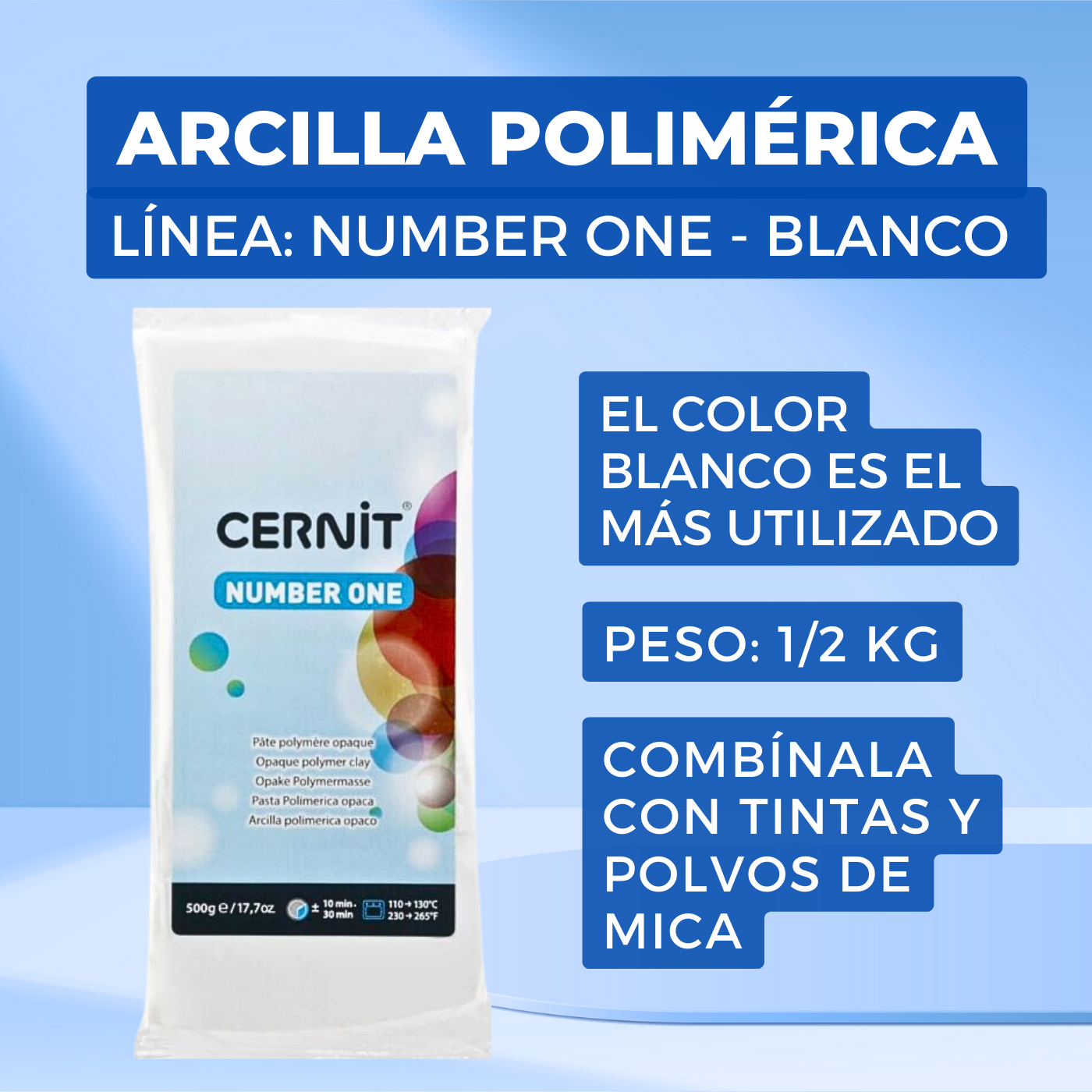 Arcilla Polimérica Number One: Blanco Opaco 500g