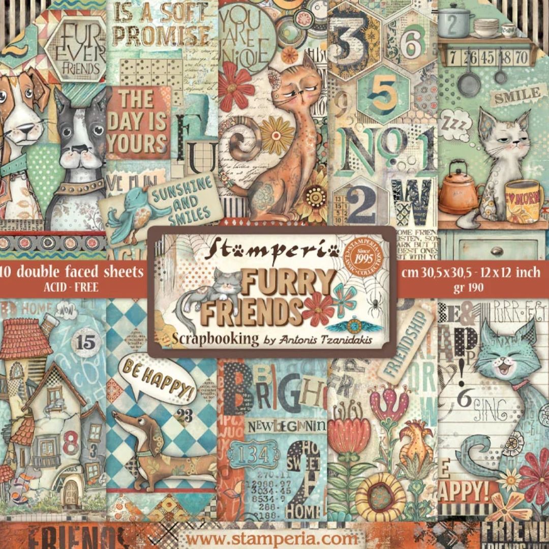 Block de cartulinas "Furry Friends” de 30.5x30.5cm