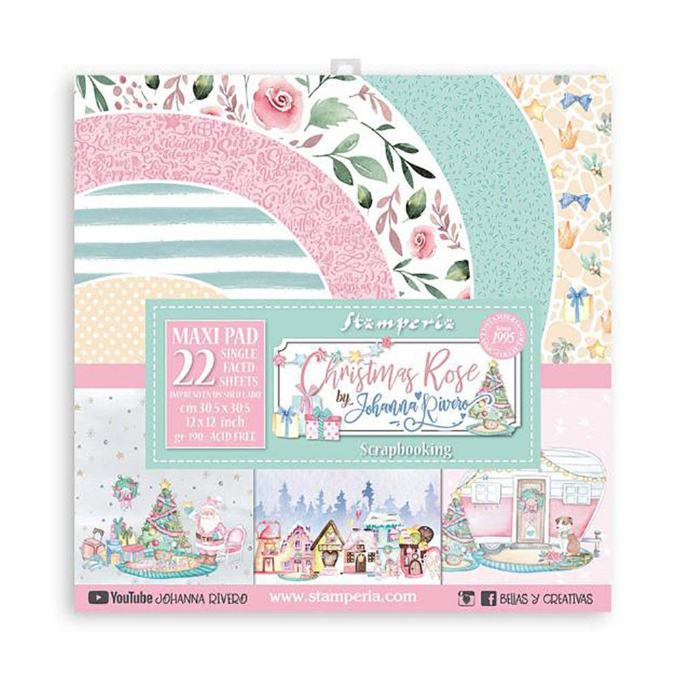 Pack de Cartulinas Christmas Rose de J. Rivero 30.48x30.48cm - 22 hojas - Navidad - Stamperia