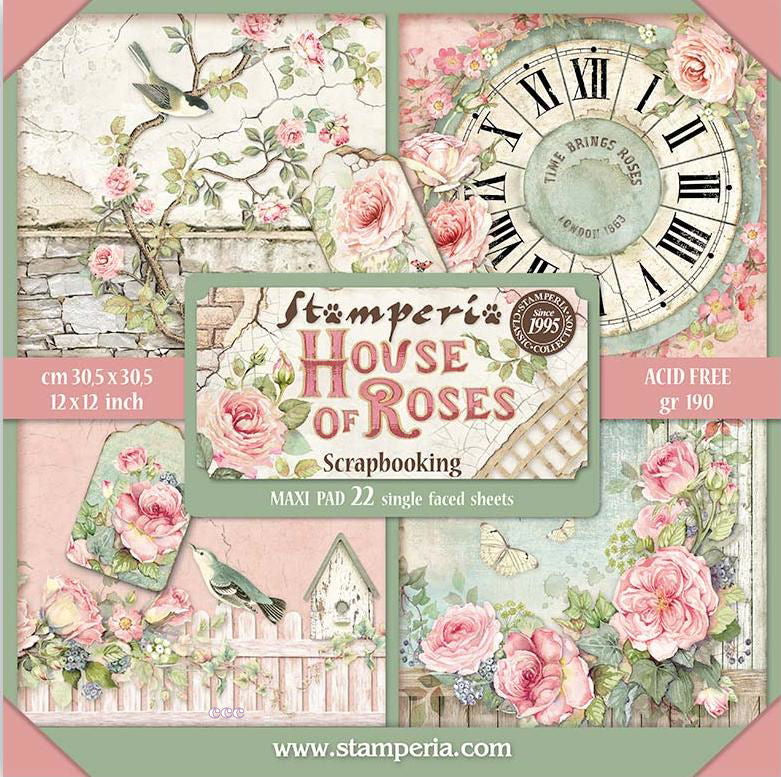 Pack de Cartulinas House of Roses 30.48x30.48cm - 22 hojas - Stamperia
