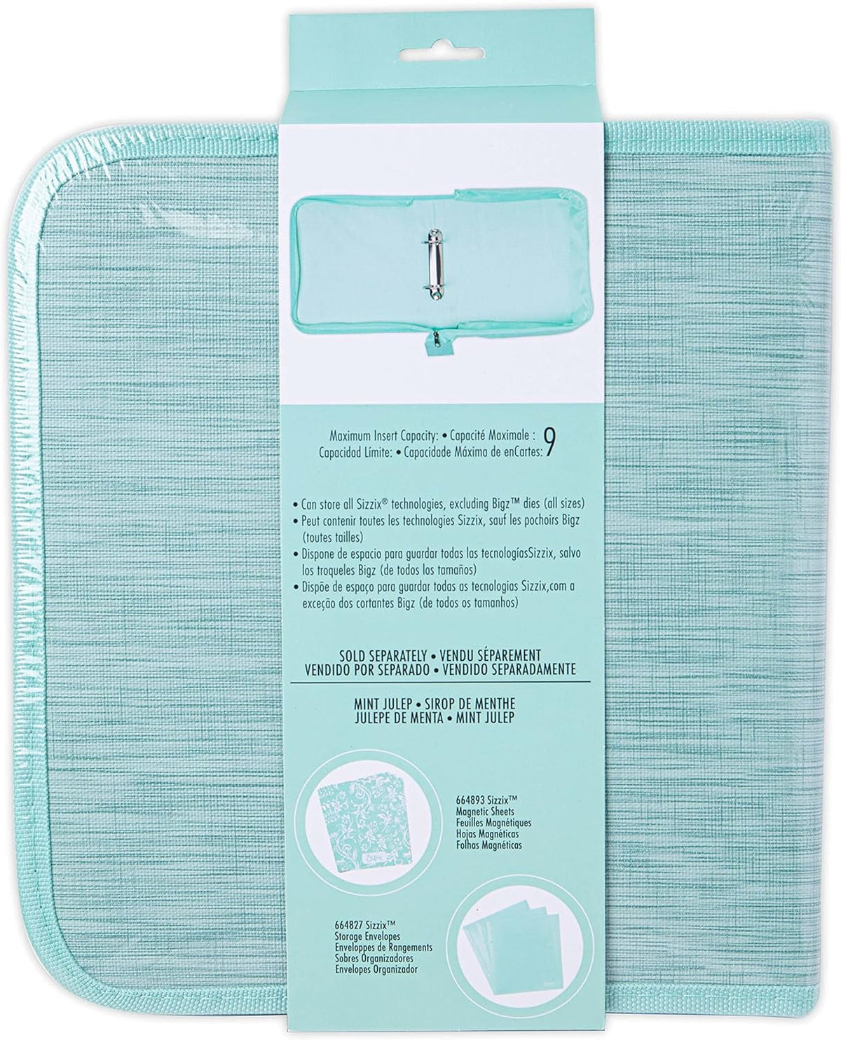 Organizador binder mint julep Sizzix, abierto con anillas