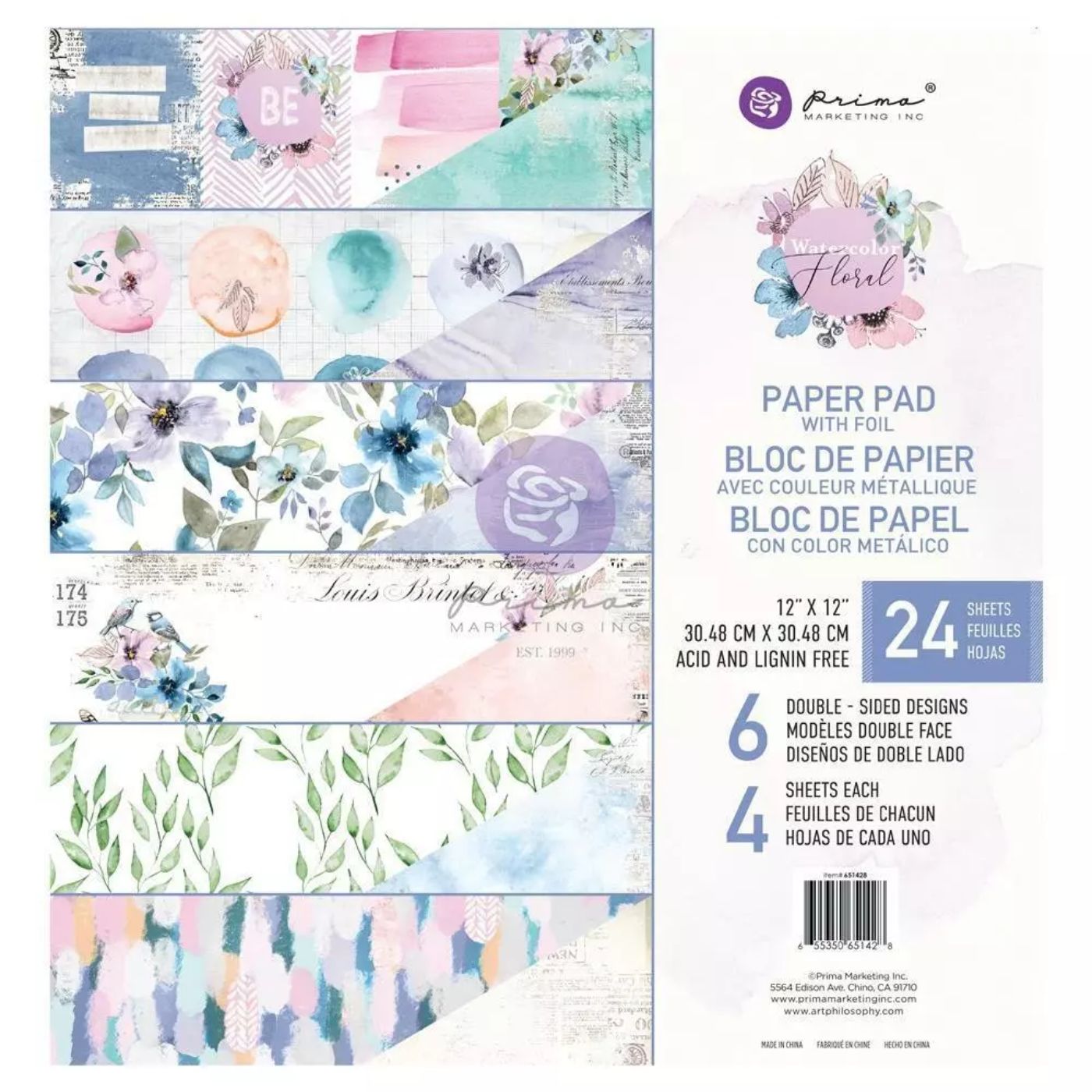 Block de Cartulinas con Foil Watercolor Floral 30.48x30.48cm