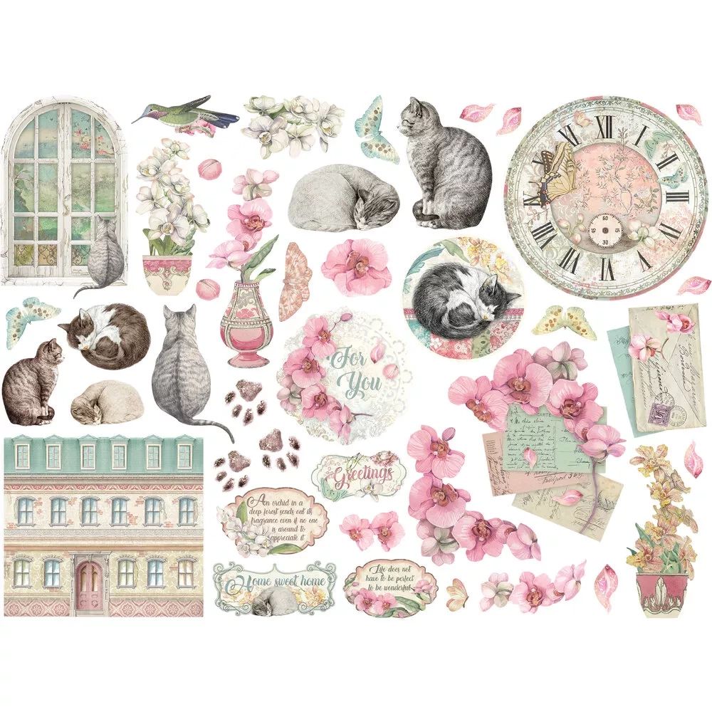 Set de Apliques Chipboard – Orchids & Cats