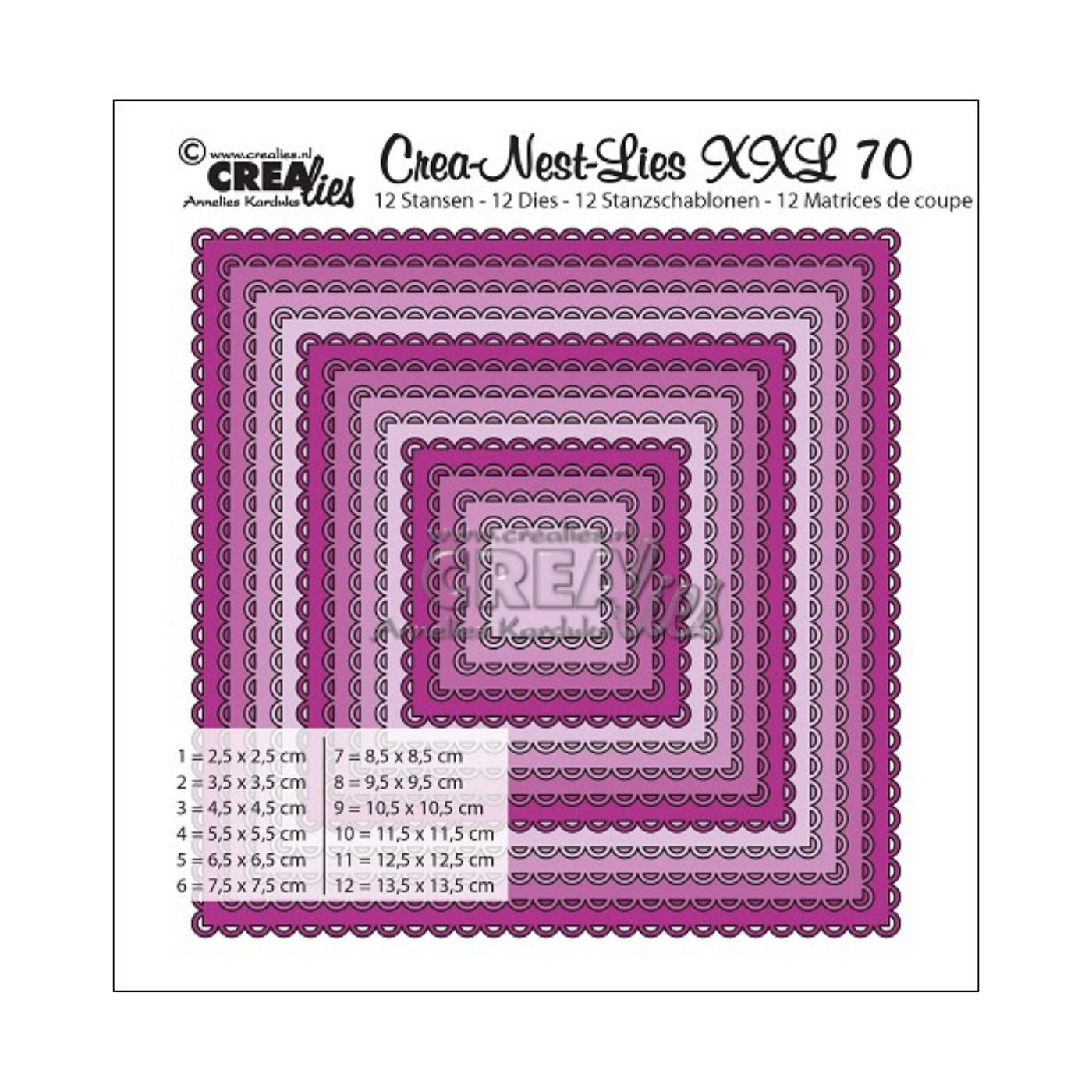 Troquel Crea-Nest-Lies XXL N°70 Cuadrados con Borde Scallop Abierto