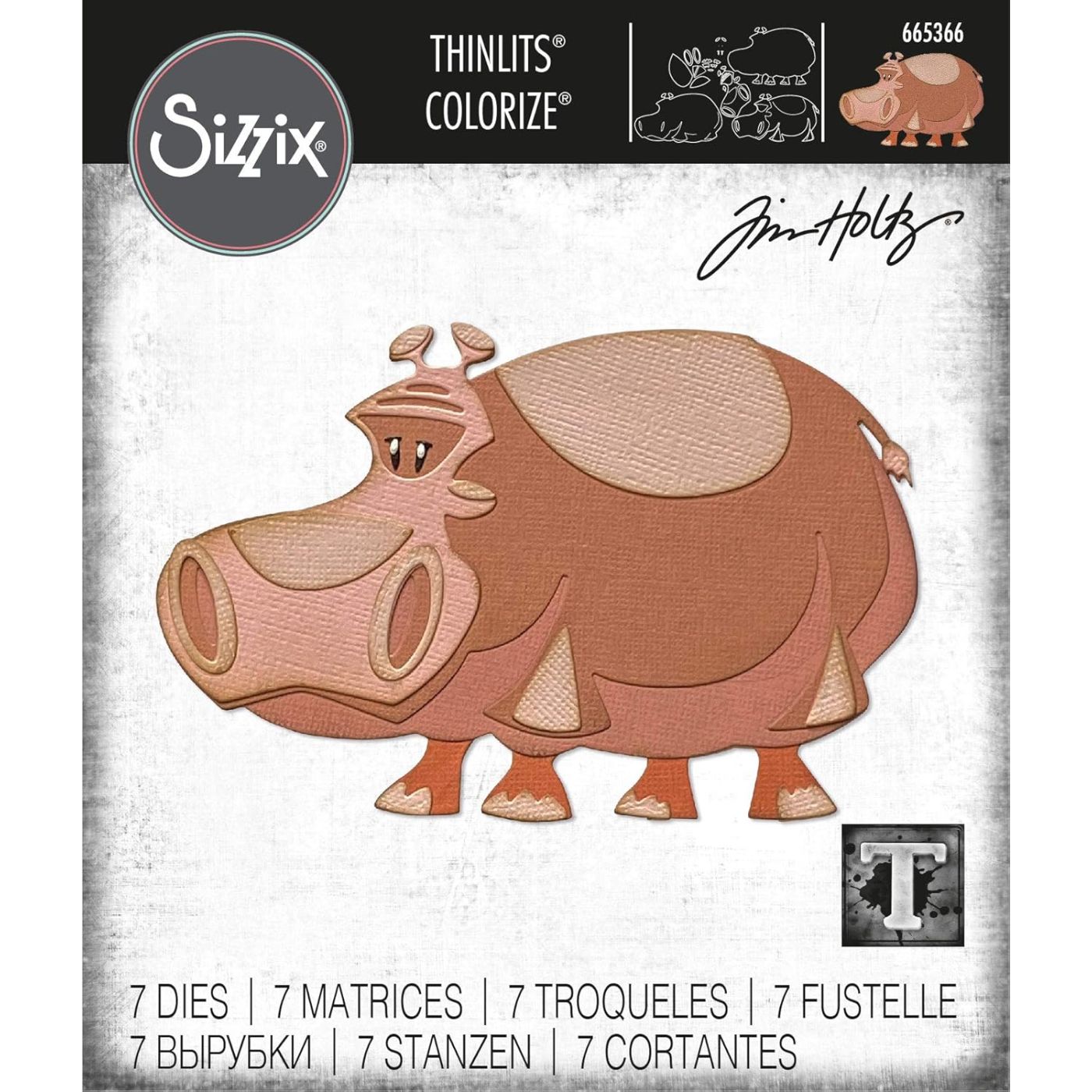 Troqueles Thinlits Colorize Hipopótamo Bernice para armar de Tim Holtz