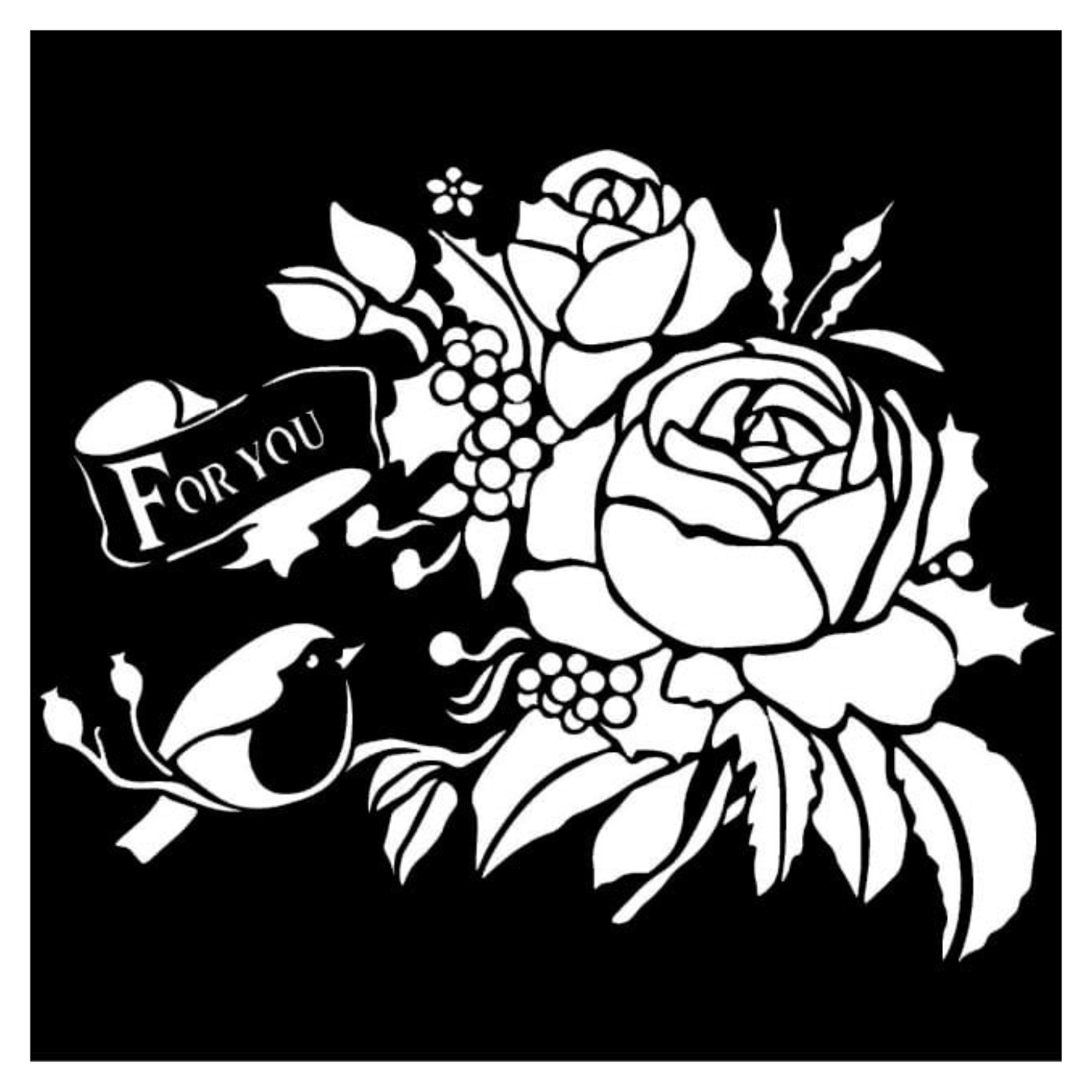 Stencil 18X18cm Rosas y pajarito