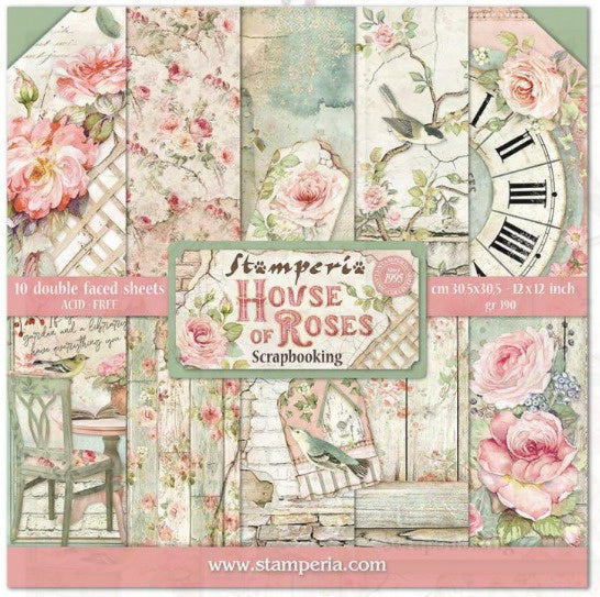 Pack de Cartulinas House of Roses 30.48x30.48cm - 10 hojas - Stamperia
