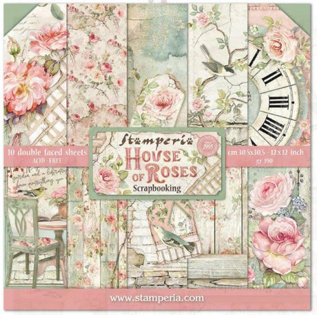 Pack de Cartulinas House of Roses 30.48x30.48cm - 10 hojas - Stamperia