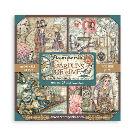 Pack de Cartulinas Gardens of Time 20.3x20.3cm - 22 hojas - Stamperia