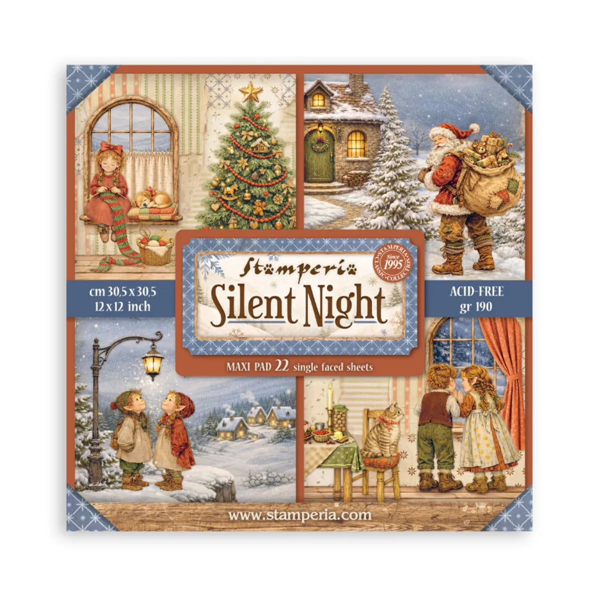 Pack de Cartulinas Silent Night 30.48x30.48cm - 22 hojas - Navidad - Stamperia