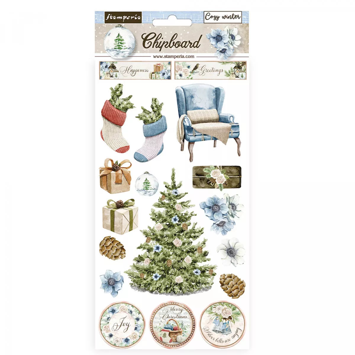 Chipboard Adhesivo 15x30cm Cozy Winter - 19 piezas - Navidad - Stamperia