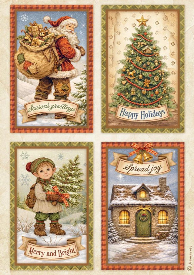 Papel de arroz A4 28gr Silent Night 4 Tarjetas - Navidad - Stamperia