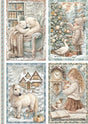 Papel de arroz A4 28gr White Christmas 4 Tarjetas - Navidad - Stamperia