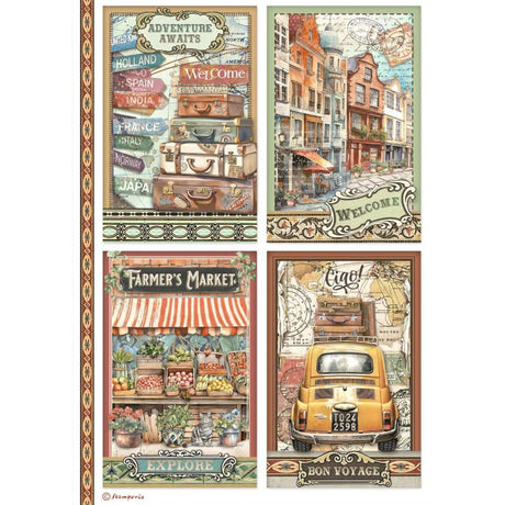 Papel de arroz A4 28gr Art of Travelling Four Cards