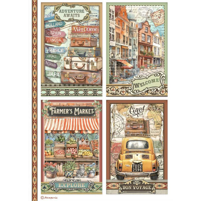 Papel de arroz A4 28gr Art of Travelling Four Cards