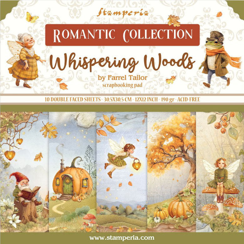 Pack de Cartulinas Romantic Whispering Woods 30.48x30.48cm - 10 hojas - Stamperia