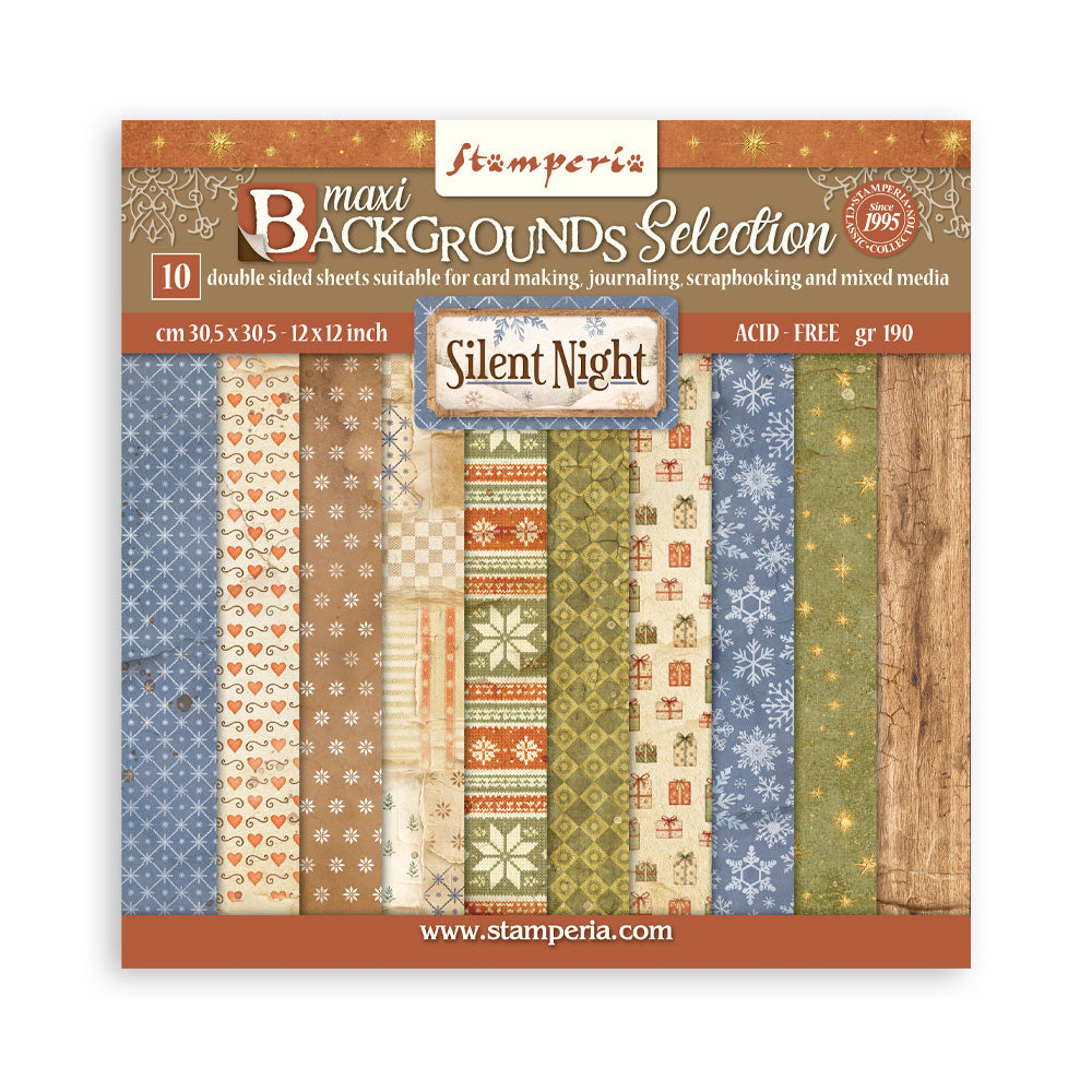 Pack de Cartulinas Fondos Silent Night 30.48x30.48cm - 10 hojas - Navidad - Stamperia