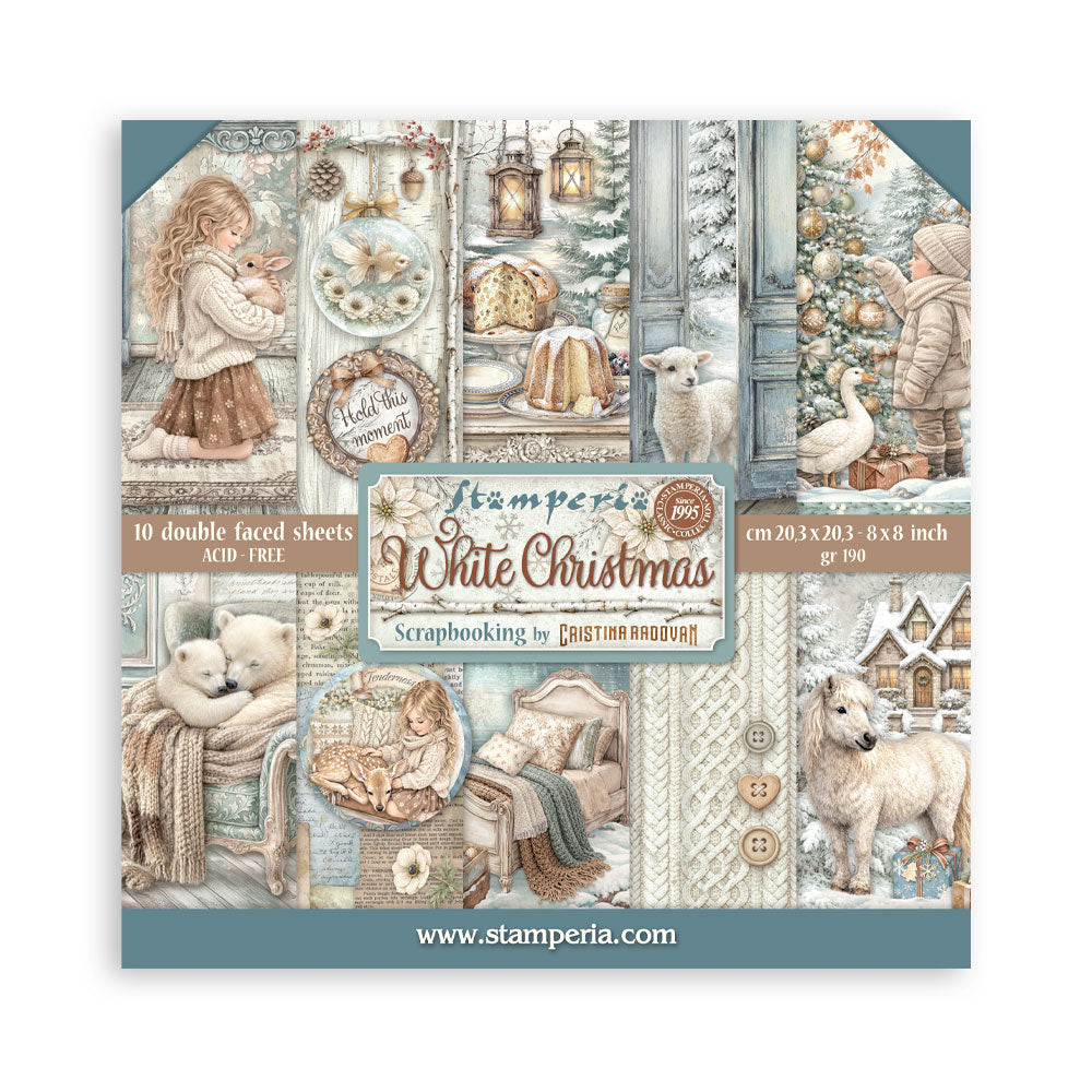 Pack de Cartulinas White Christmas 20.3x20.3cm - 10 hojas - Navidad - Stamperia