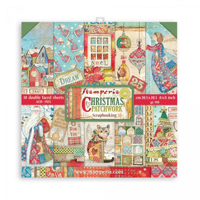Pack de Cartulinas Christmas Patchwork 20.3x20.3cm - 10 hojas - Navidad - Stamperia