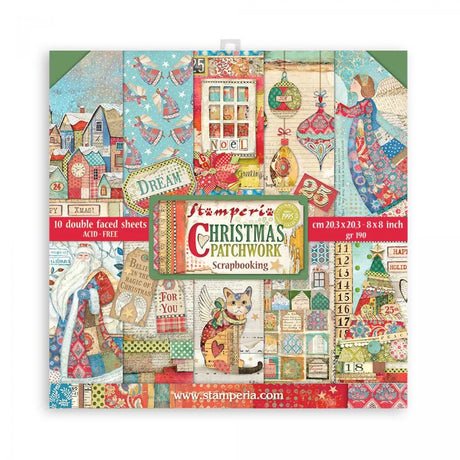 Pack de Cartulinas Christmas Patchwork 20.3x20.3cm - 10 hojas - Navidad - Stamperia