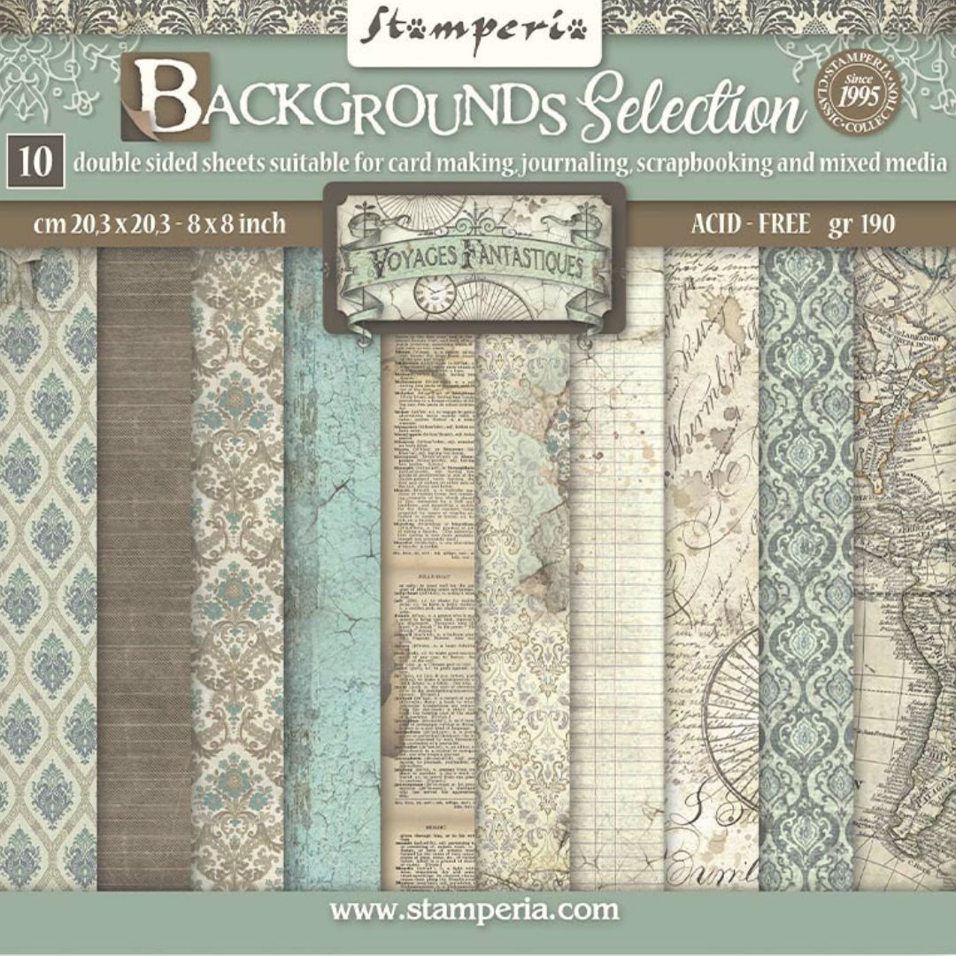 Block de Cartulinas ''Fondos Voyages Fantastiques" de 20.3x20.3 cm