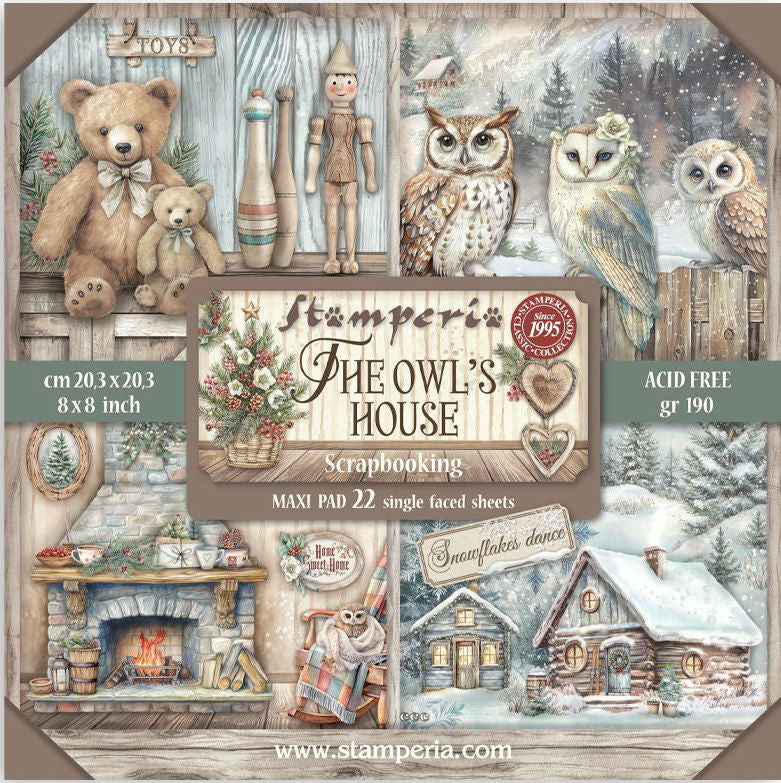 Pack de Cartulinas The Owl's House 20.3x20.3cm - 22 hojas - Navidad - Stamperia
