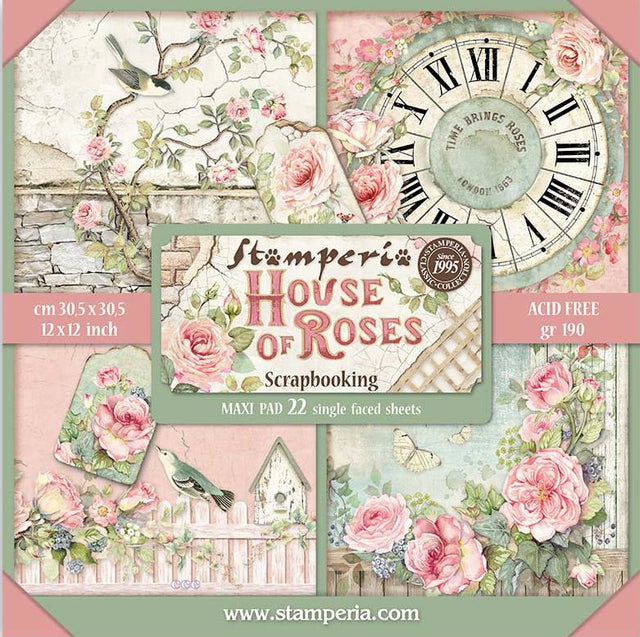 Pack de Cartulinas House of Roses 30.48x30.48cm - 22 hojas - Stamperia