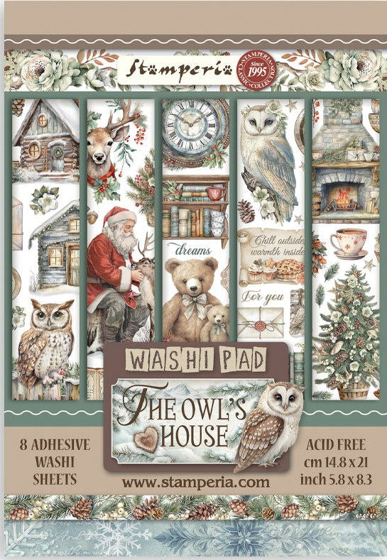 Set 8 hojas de Washi Pad The Owl's House 14.8x21cm - Navidad - Stamperia