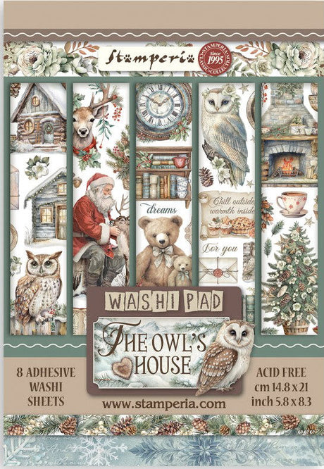 Set 8 hojas de Washi Pad The Owl's House 14.8x21cm - Navidad - Stamperia