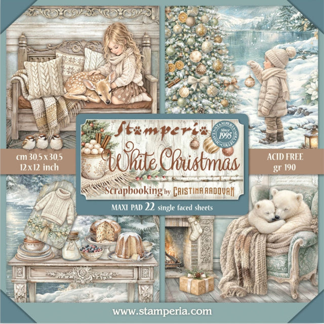 Pack de Cartulinas White Christmas 30.48x30.48cm - 22 hojas - Navidad - Stamperia