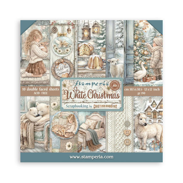 Pack de Cartulinas White Christmas 30.48x30.48cm - 10 hojas - Navidad - Stamperia