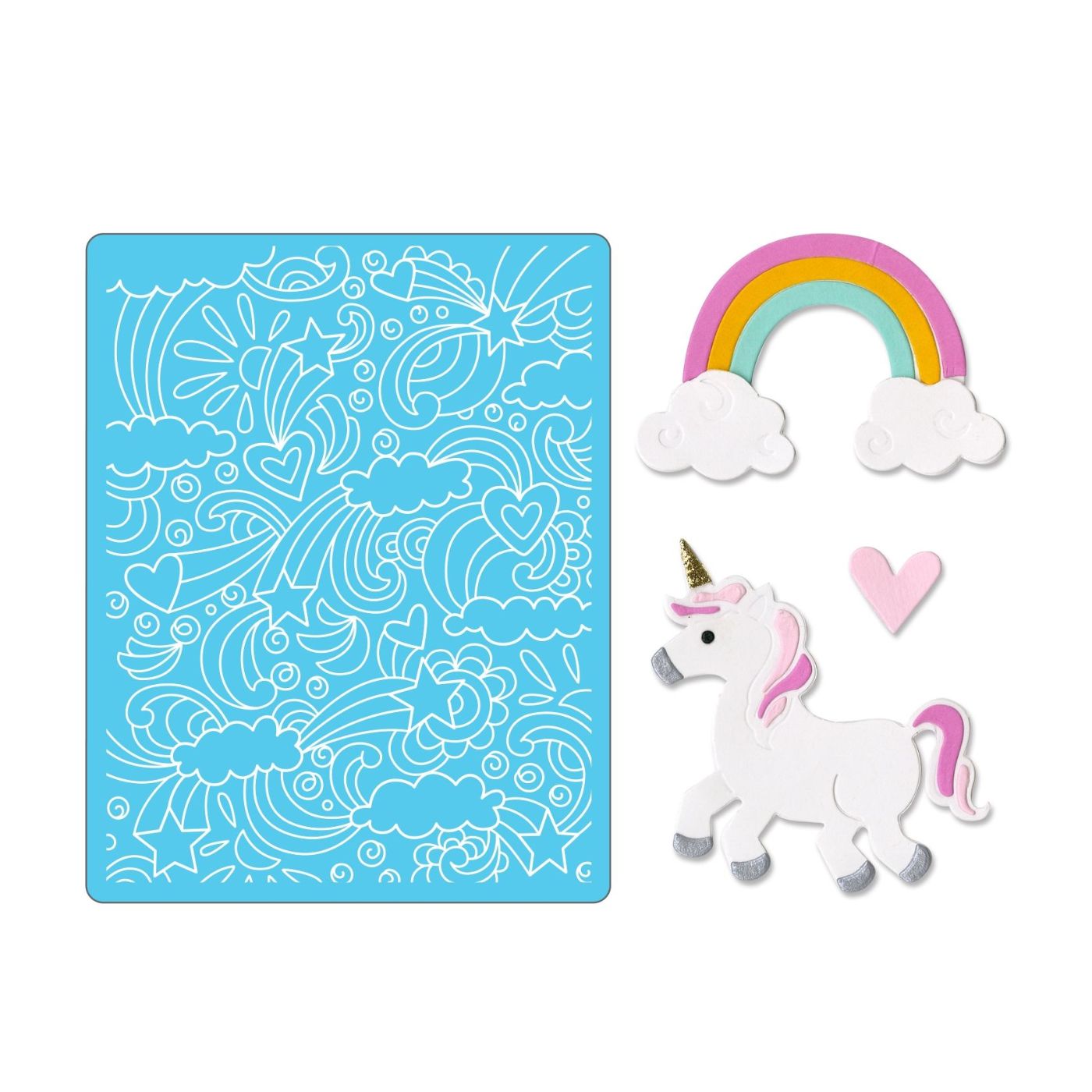 Troquel Thinlits + Folder de Embossing Unicornio y arco iris