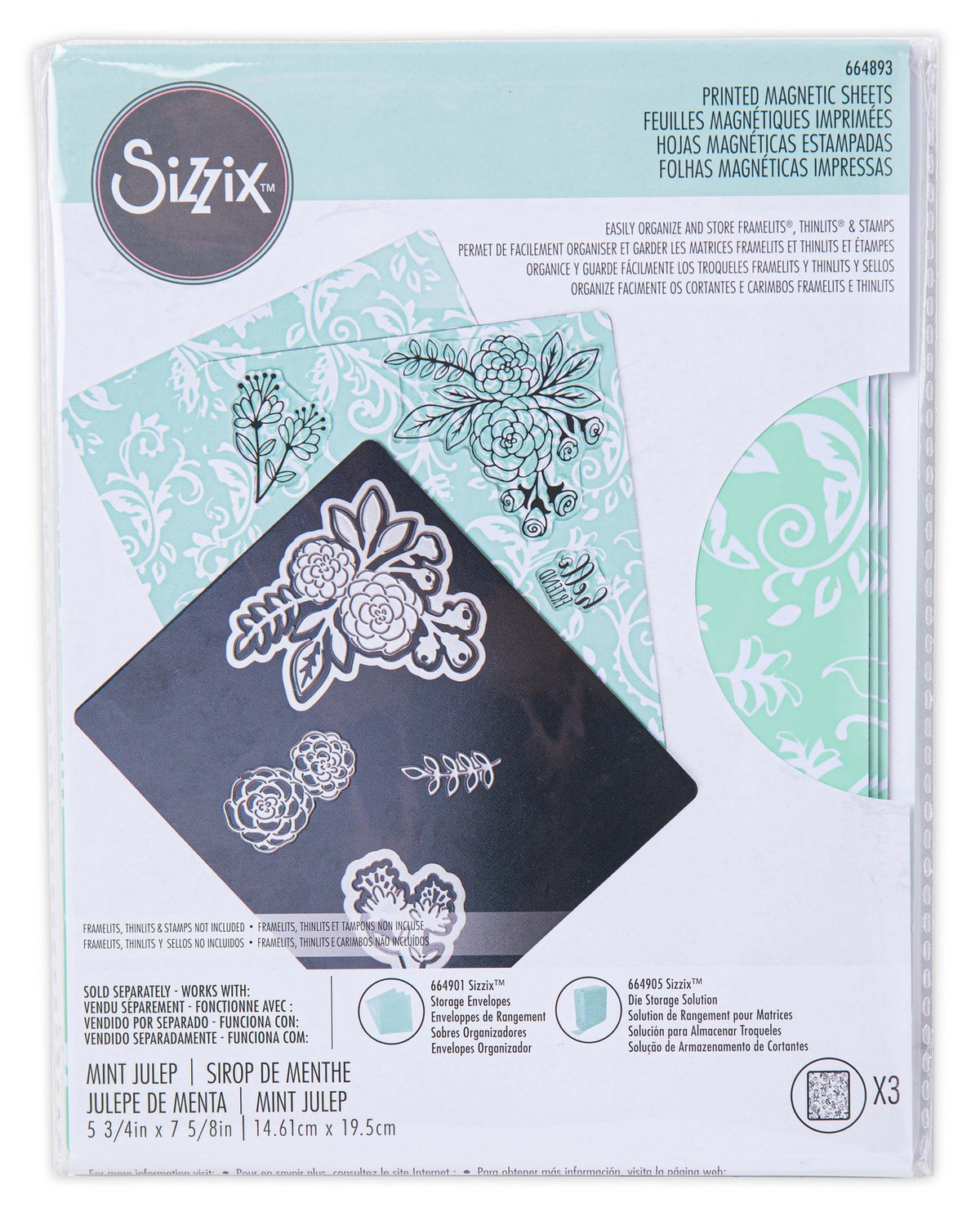 Set de 3 hojas magnéticas mint julep para organizador de troqueles, Sizzix