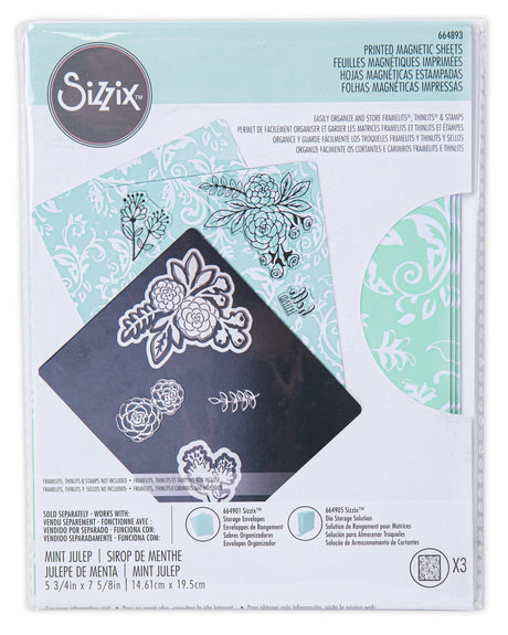 Set de 3 hojas magnéticas mint julep para organizador de troqueles, Sizzix
